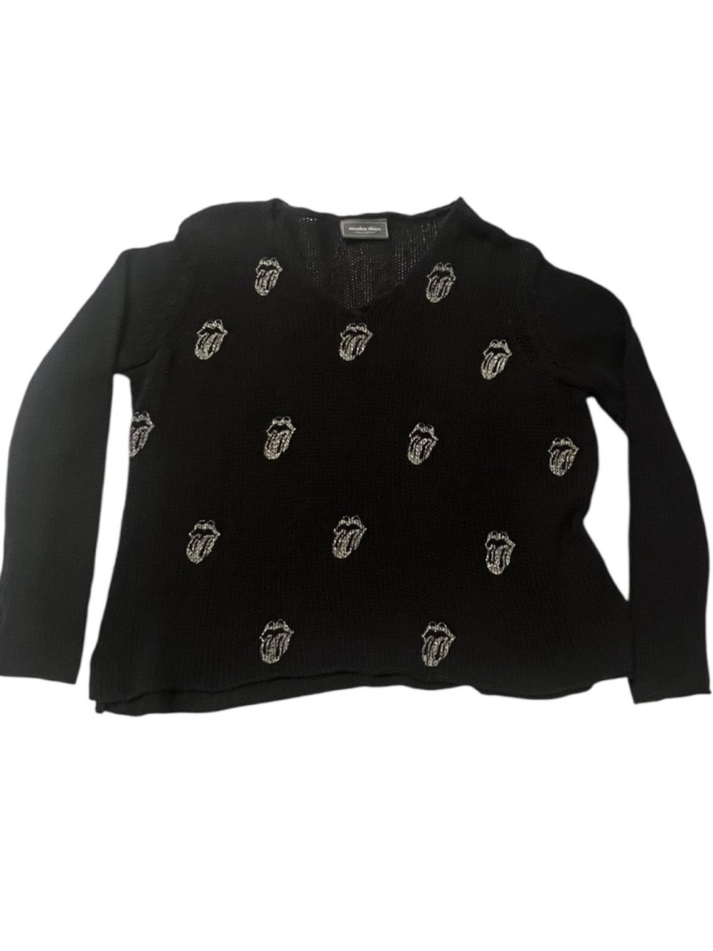 Rare Wooden Ships Rolling Stones Black Crew Neck Sweater Womens XS